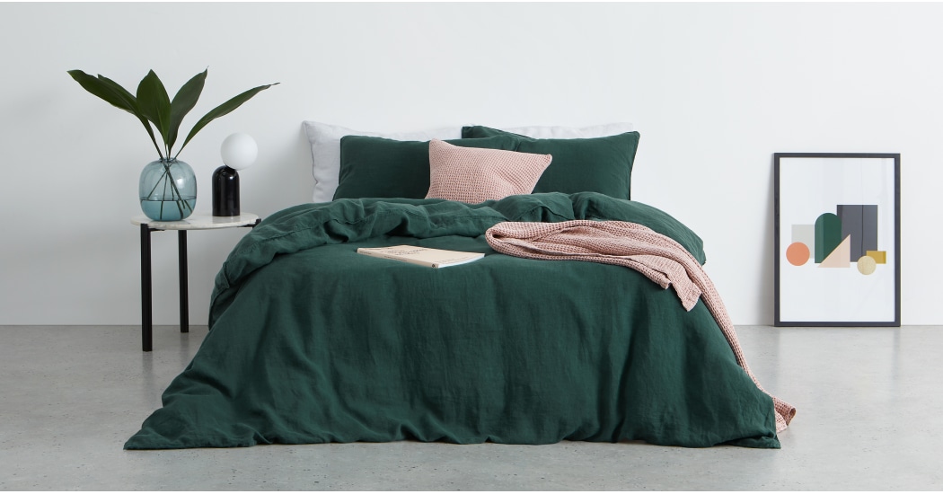 BRISA - 100% GEWASSEN LINNEN DEKBED PAUWGROEN VAN MADE